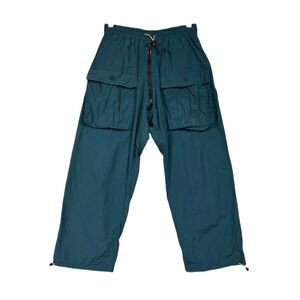 Brain Dead Nylon Flight Pant Elongated Front Zip Sz S Blue Green